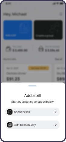 Mobile app screen showing receipt scanning